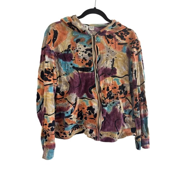 Shana K Tie-Dye Multicolor 100% Cotton Zip-Up Hoodie XL Made In India - Picture 1 of 4